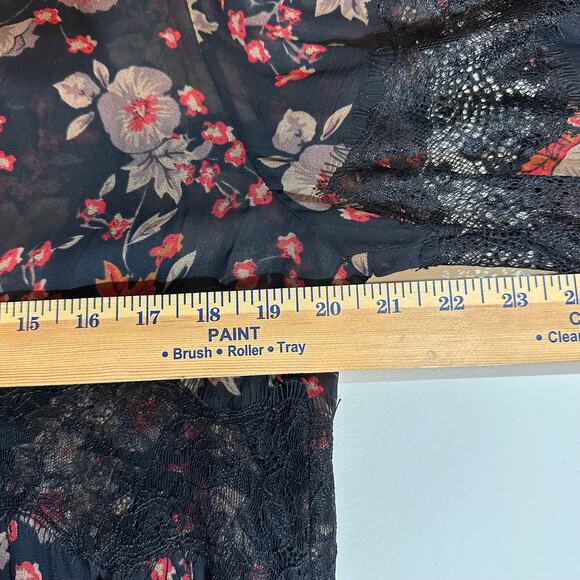 Zara Woman Black Sheer Floral Lace Long Sleeve Blouse Top Size XL Boho Romantic - Picture 5 of 6